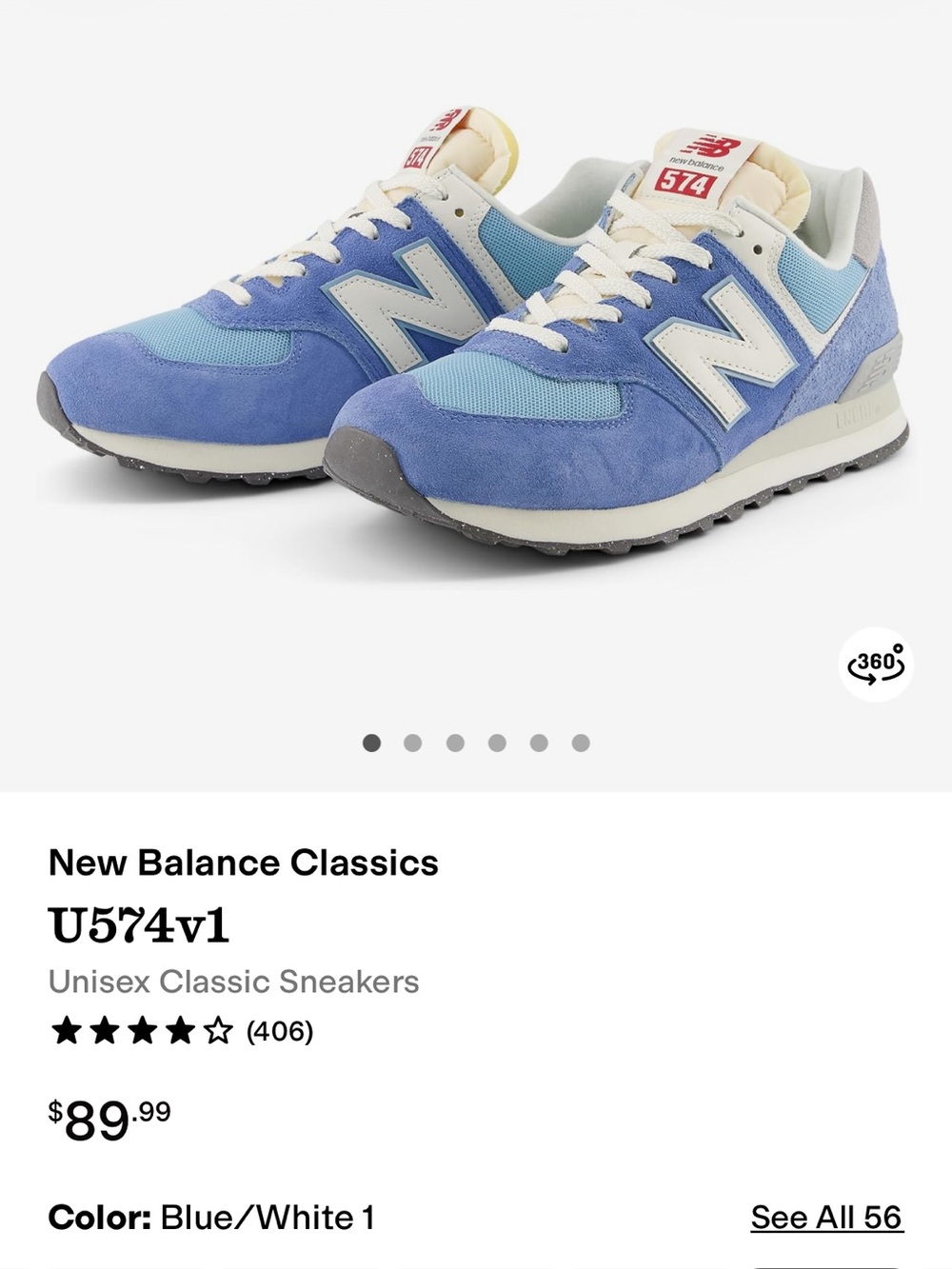 New Balance Classic 574 Blue and White Casual Sneakers